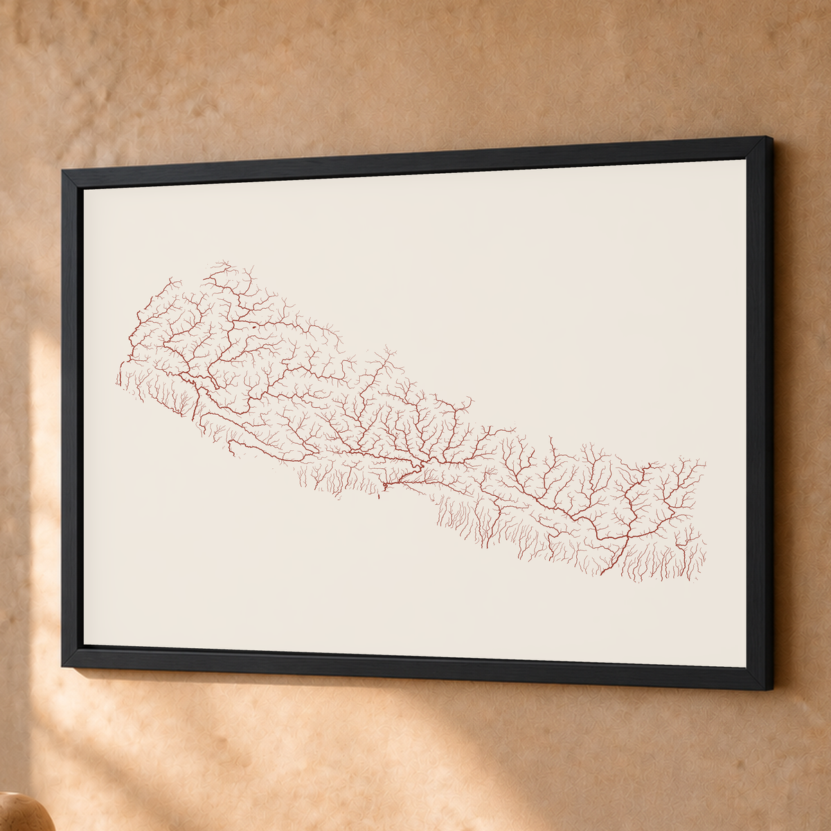 Beautiful Rivers — Nepal — Terracota e areia, Fine art emoldurado · 45 × 60 cm, Preto · Sem margem