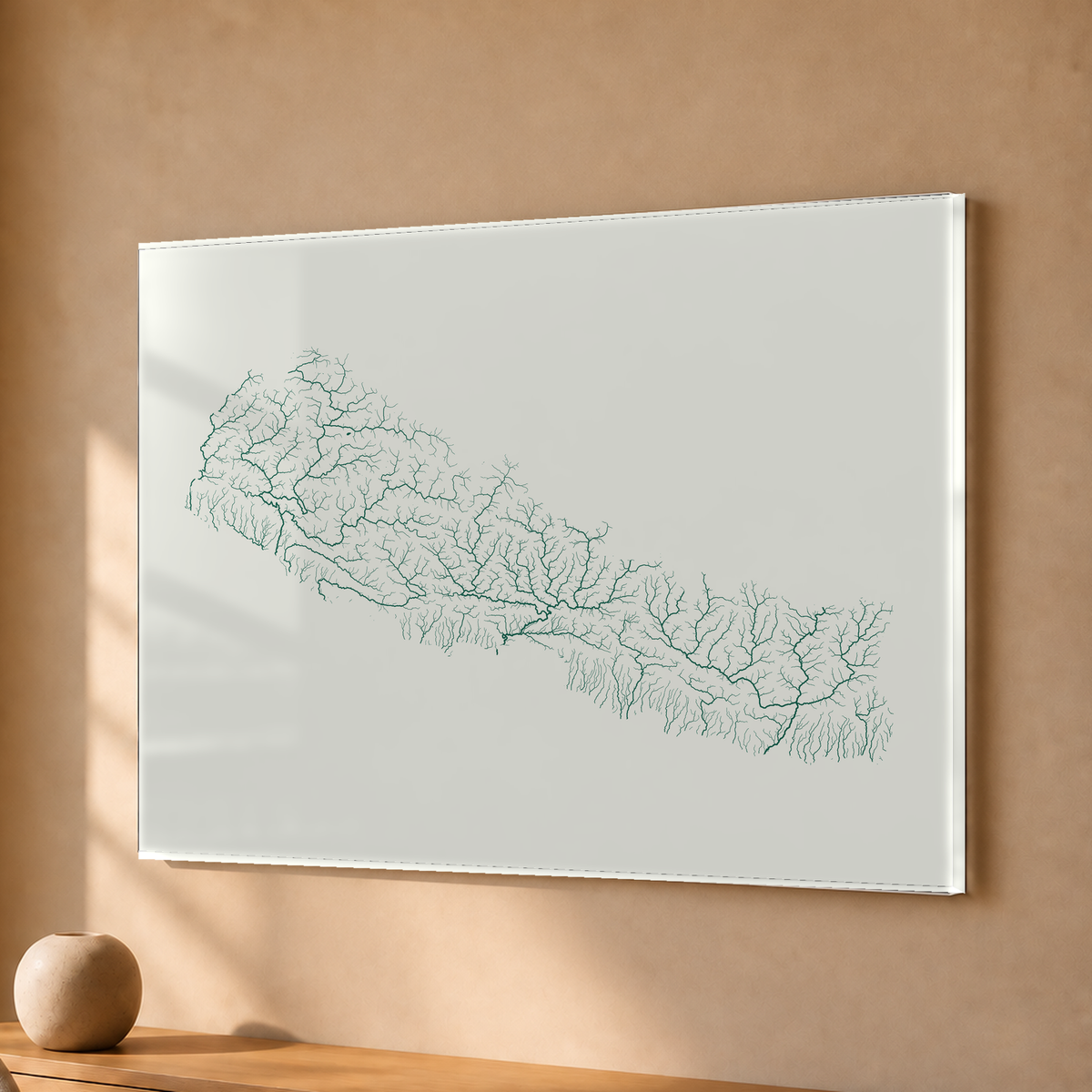 Beautiful Rivers — Nepal — Verde jade e porcelana, Acrílico · 30 × 40 cm, Sem margem