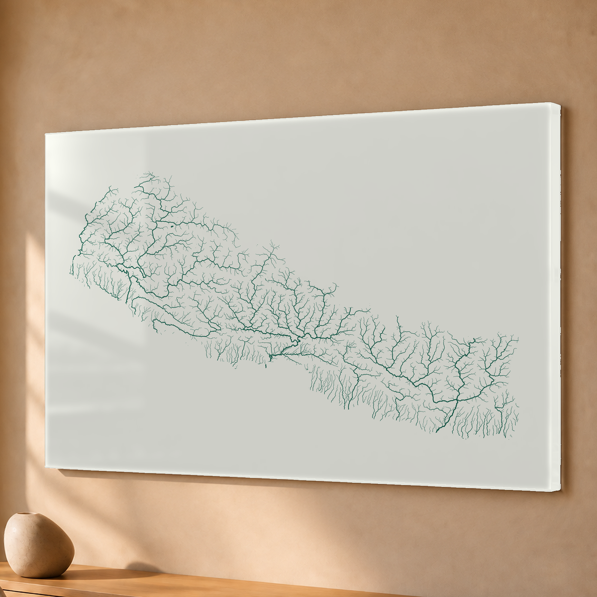 Beautiful Rivers — Nepal — Verde jade e porcelana, Acrílico · 40 × 60 cm, Sem margem