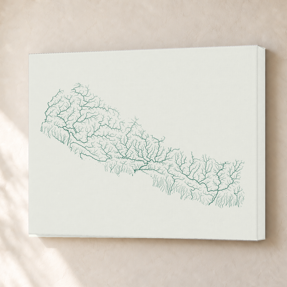 Beautiful Rivers — Nepal — Verde jade e porcelana, Canvas · 30 × 40 cm, Sem margem