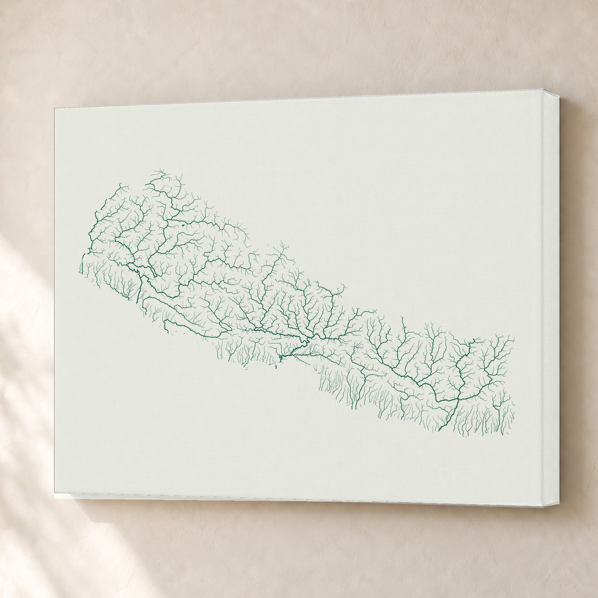 Beautiful Rivers — Nepal — Verde jade e porcelana, Canvas · 45 × 60 cm, Sem margem