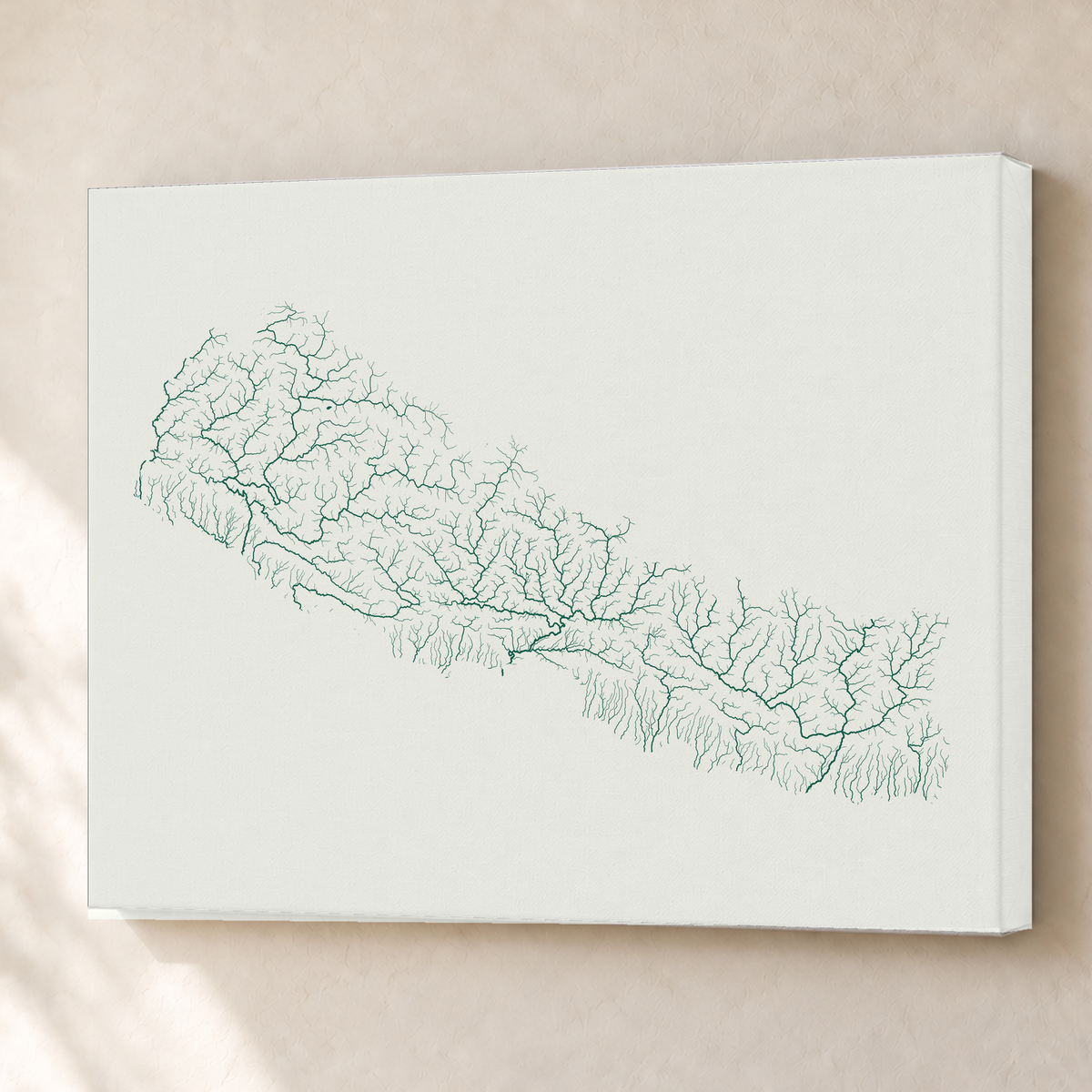 Beautiful Rivers — Nepal — Verde jade e porcelana, Canvas · 60 × 80 cm, Sem margem