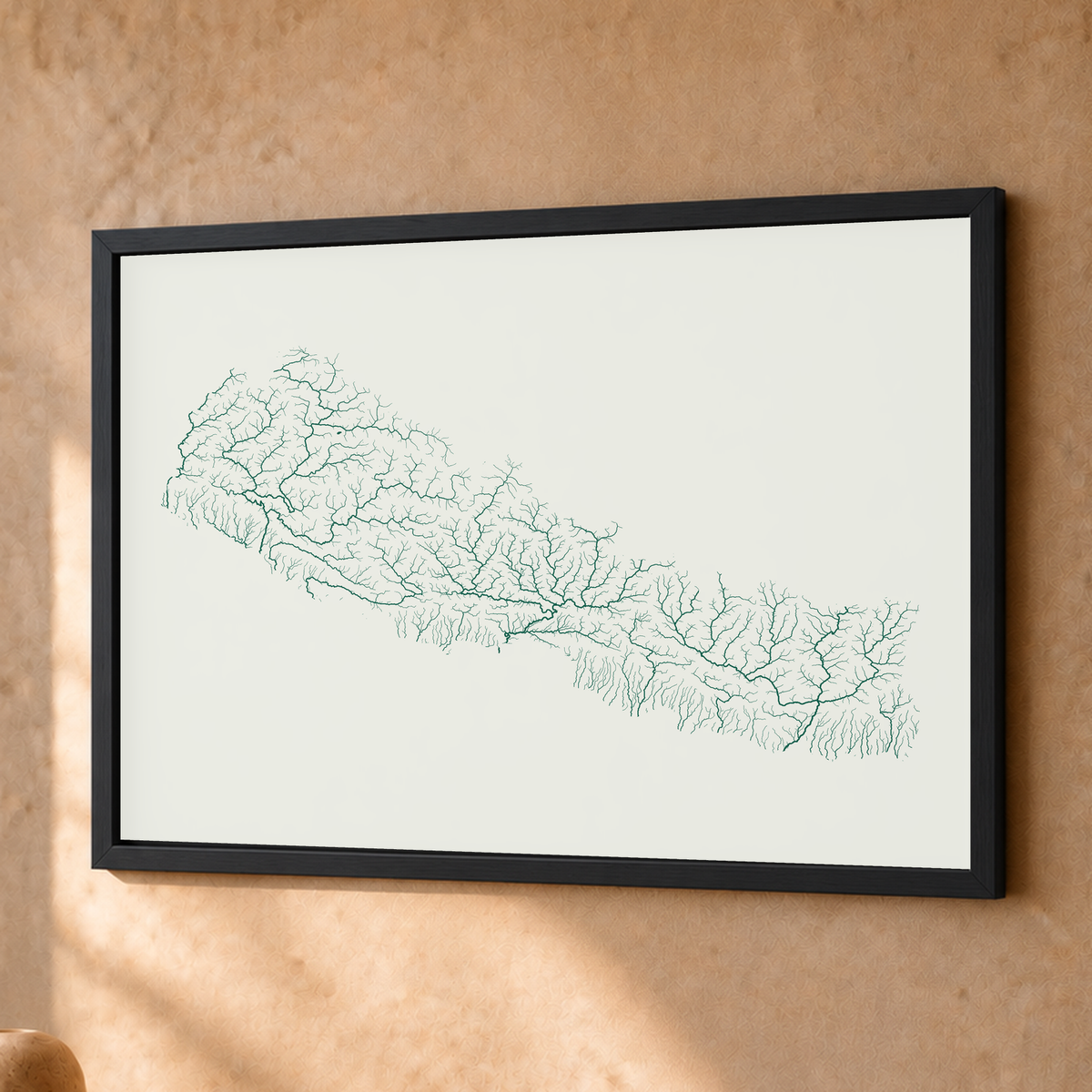 Beautiful Rivers — Nepal — Verde jade e porcelana, Fine art emoldurado · 30 × 40 cm, Preto · Sem margem