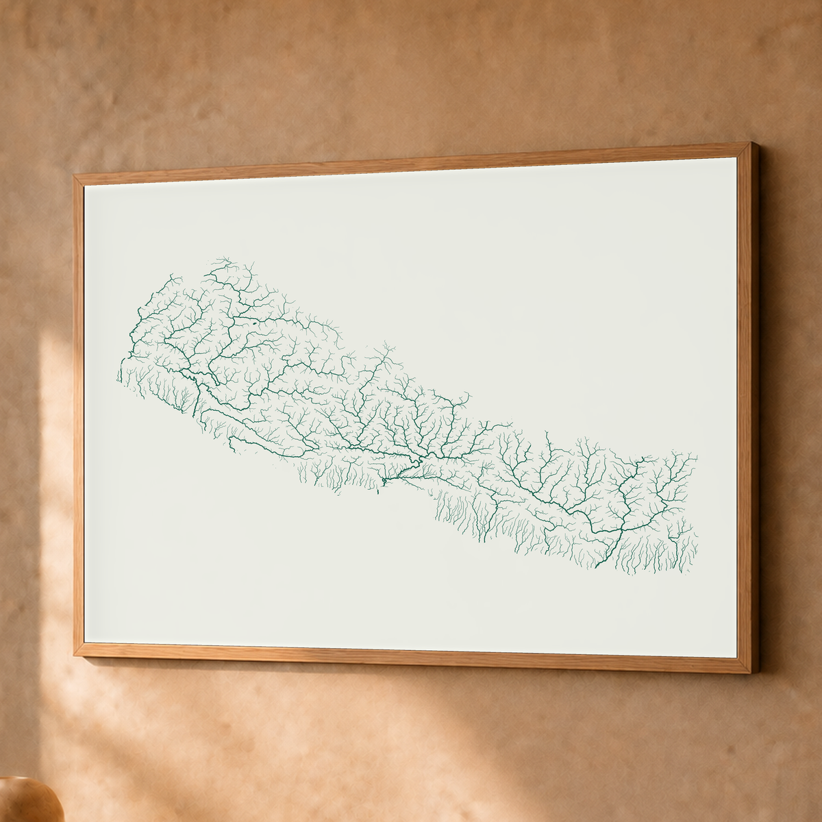 Beautiful Rivers — Nepal — Verde jade e porcelana, Fine art emoldurado · 45 × 60 cm, Natural · Sem margem