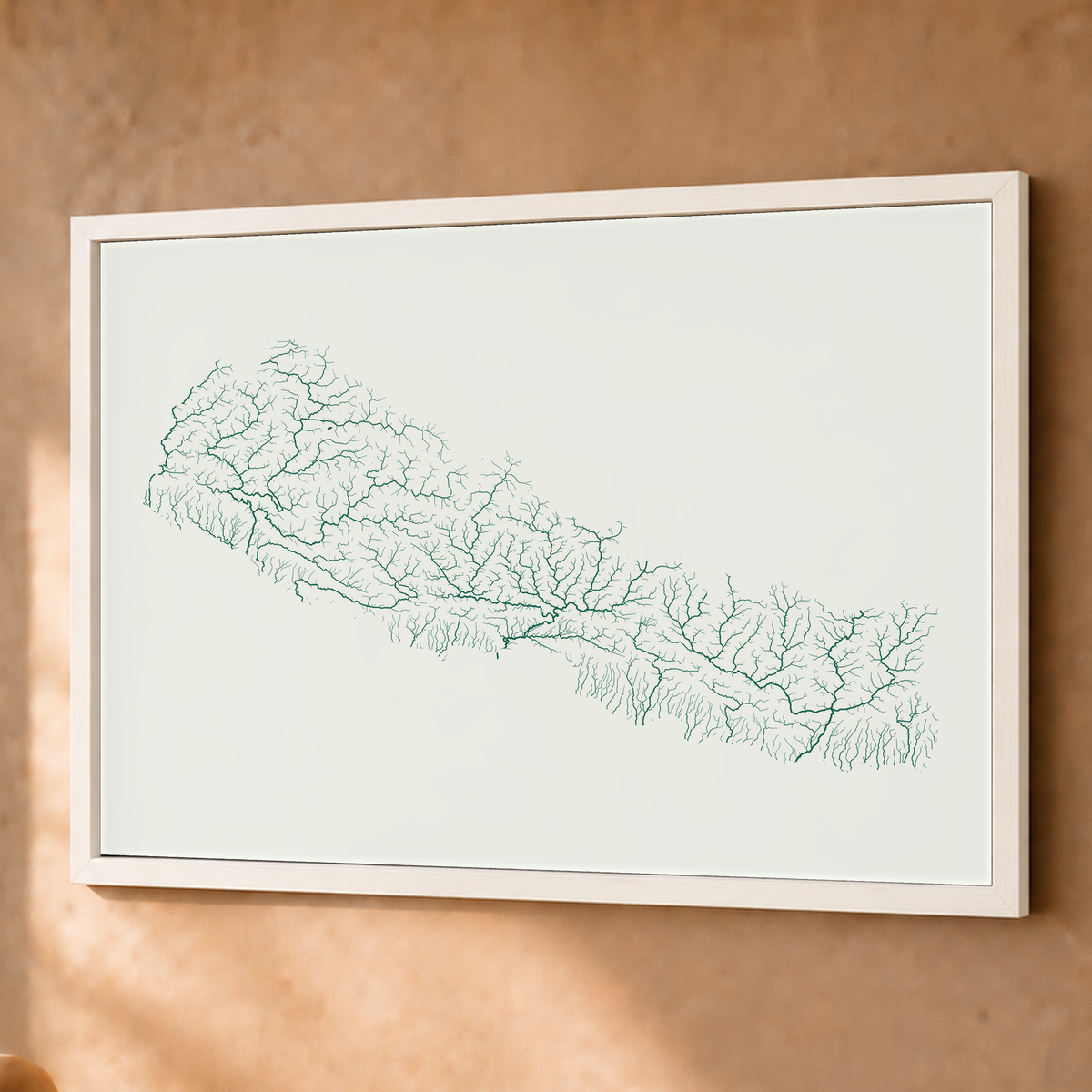 Beautiful Rivers — Nepal — Verde jade e porcelana, Fine art emoldurado · 60 × 80 cm, Branco · Sem margem