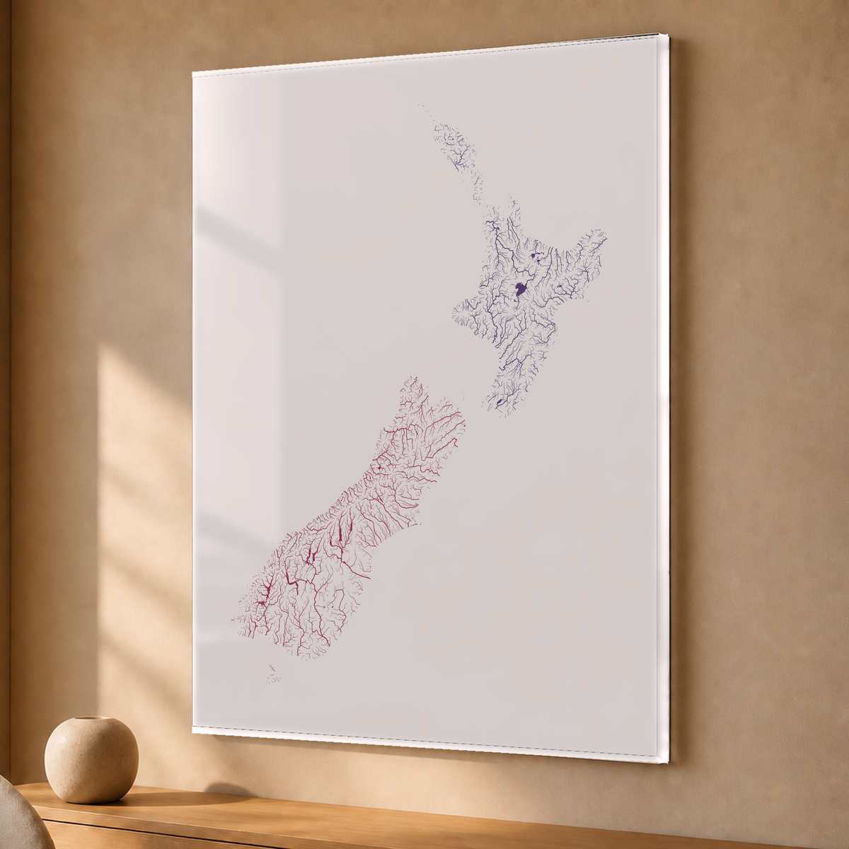 Beautiful Rivers — Nova Zelândia — Ameixa e rosé, Acrílico · 30 × 40 cm, Sem margem