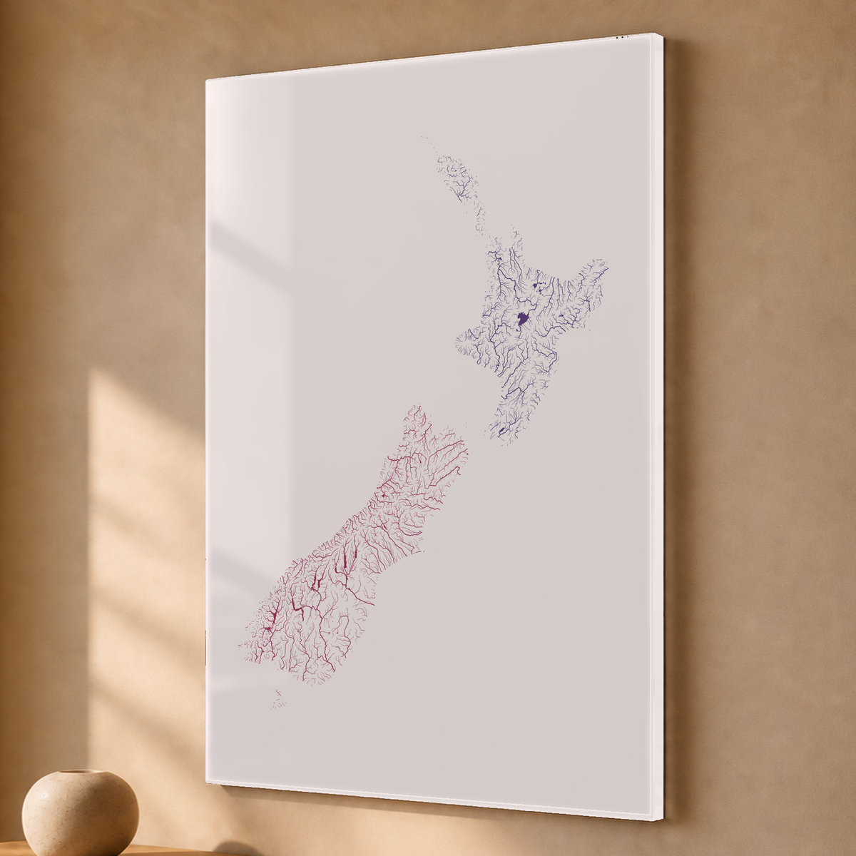 Beautiful Rivers — Nova Zelândia — Ameixa e rosé, Acrílico · 40 × 60 cm, Sem margem