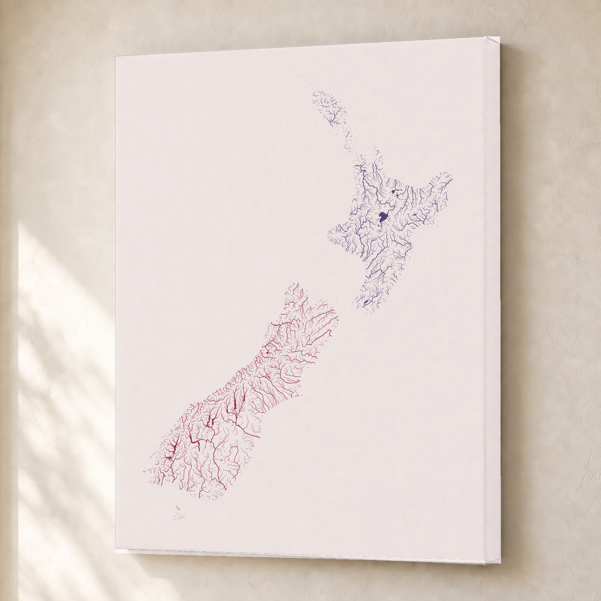 Beautiful Rivers — Nova Zelândia — Ameixa e rosé, Canvas · 30 × 40 cm, Sem margem