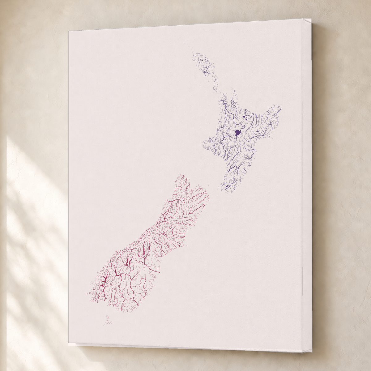 Beautiful Rivers — Nova Zelândia — Ameixa e rosé, Canvas · 45 × 60 cm, Sem margem