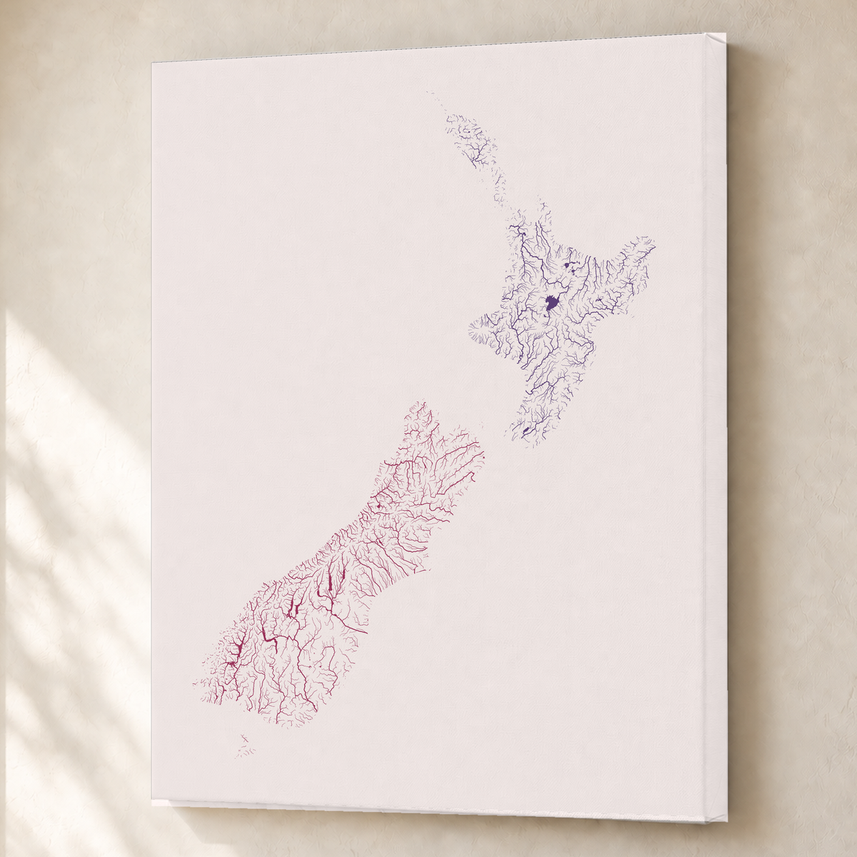 Beautiful Rivers — Nova Zelândia — Ameixa e rosé, Canvas · 60 × 80 cm, Sem margem