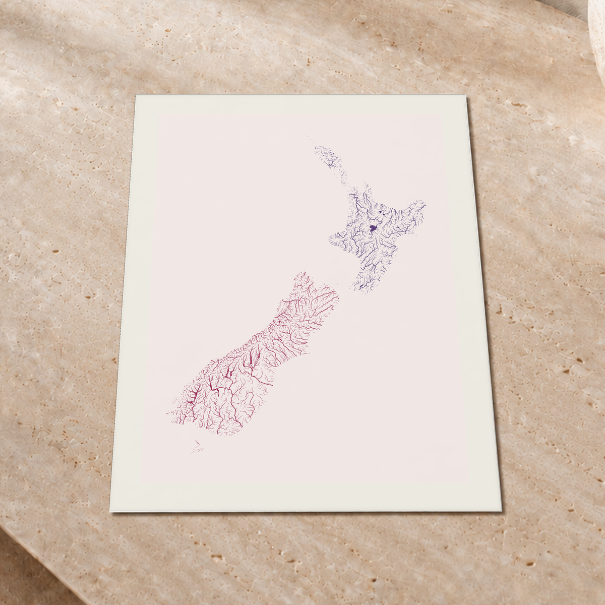 Beautiful Rivers — Nova Zelândia — Ameixa e rosé, Impressão fine art · 30 × 40 cm, Margem branca