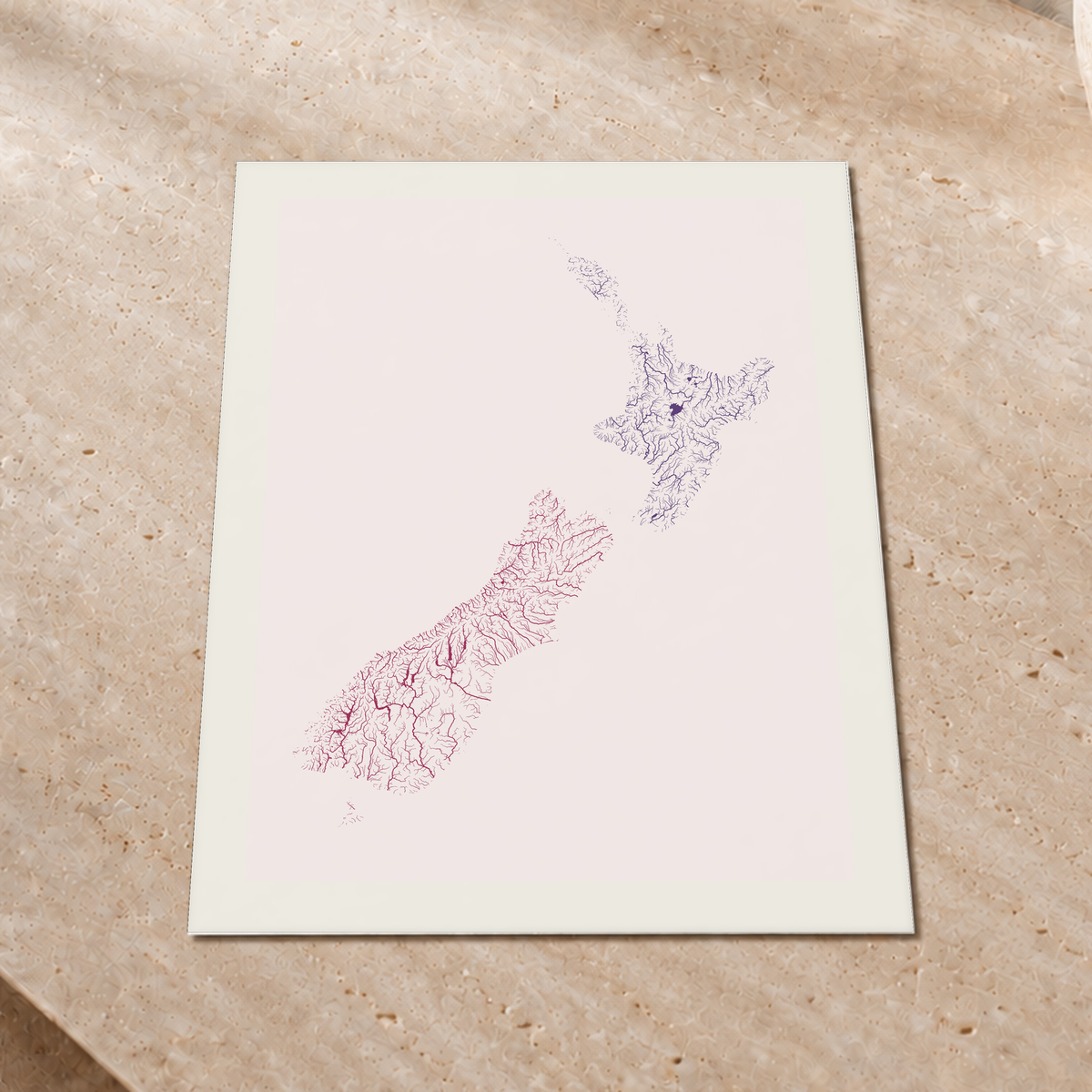 Beautiful Rivers — Nova Zelândia — Ameixa e rosé, Impressão fine art · 45 × 60 cm, Margem branca