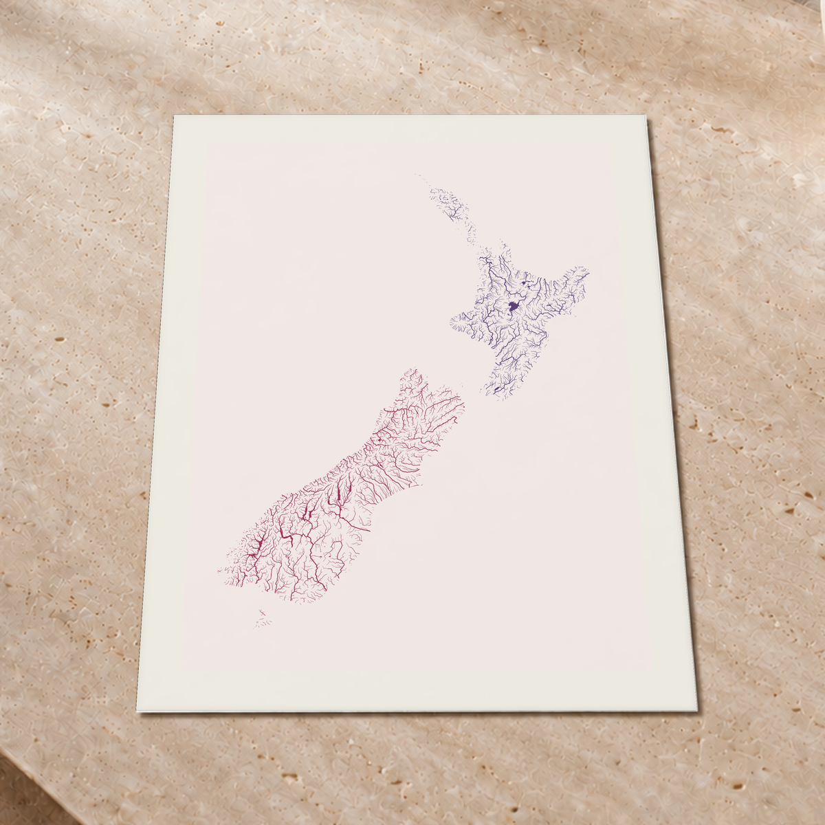 Beautiful Rivers — Nova Zelândia — Ameixa e rosé, Impressão fine art · 60 × 80 cm, Margem branca