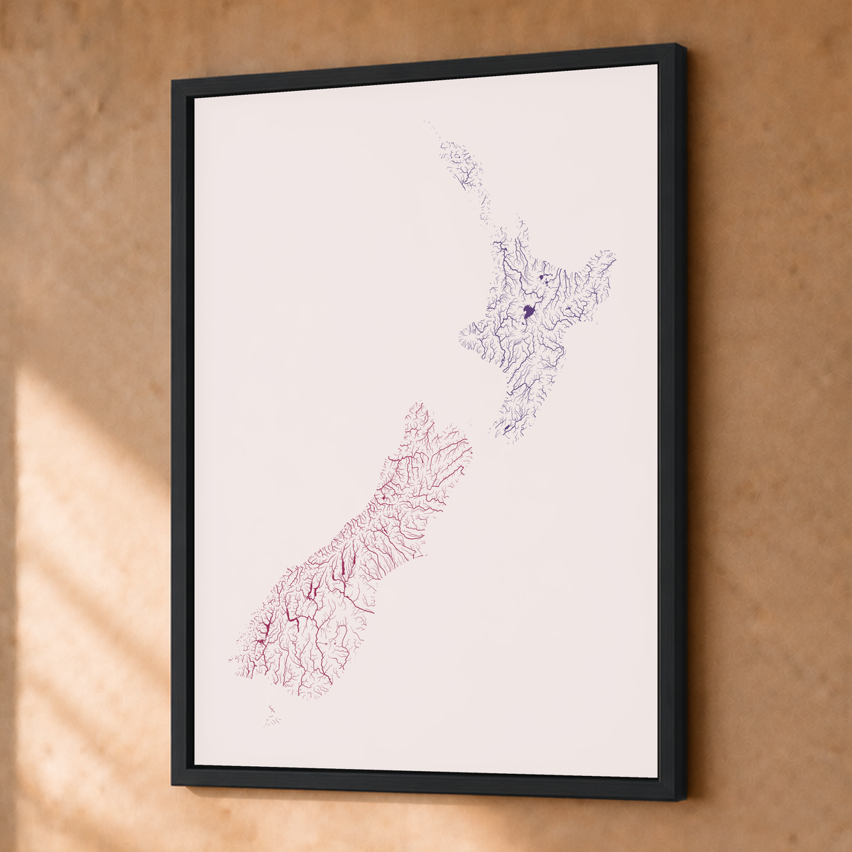 Beautiful Rivers — Nova Zelândia — Ameixa e rosé, Fine art emoldurado · 30 × 40 cm, Preto · Sem margem