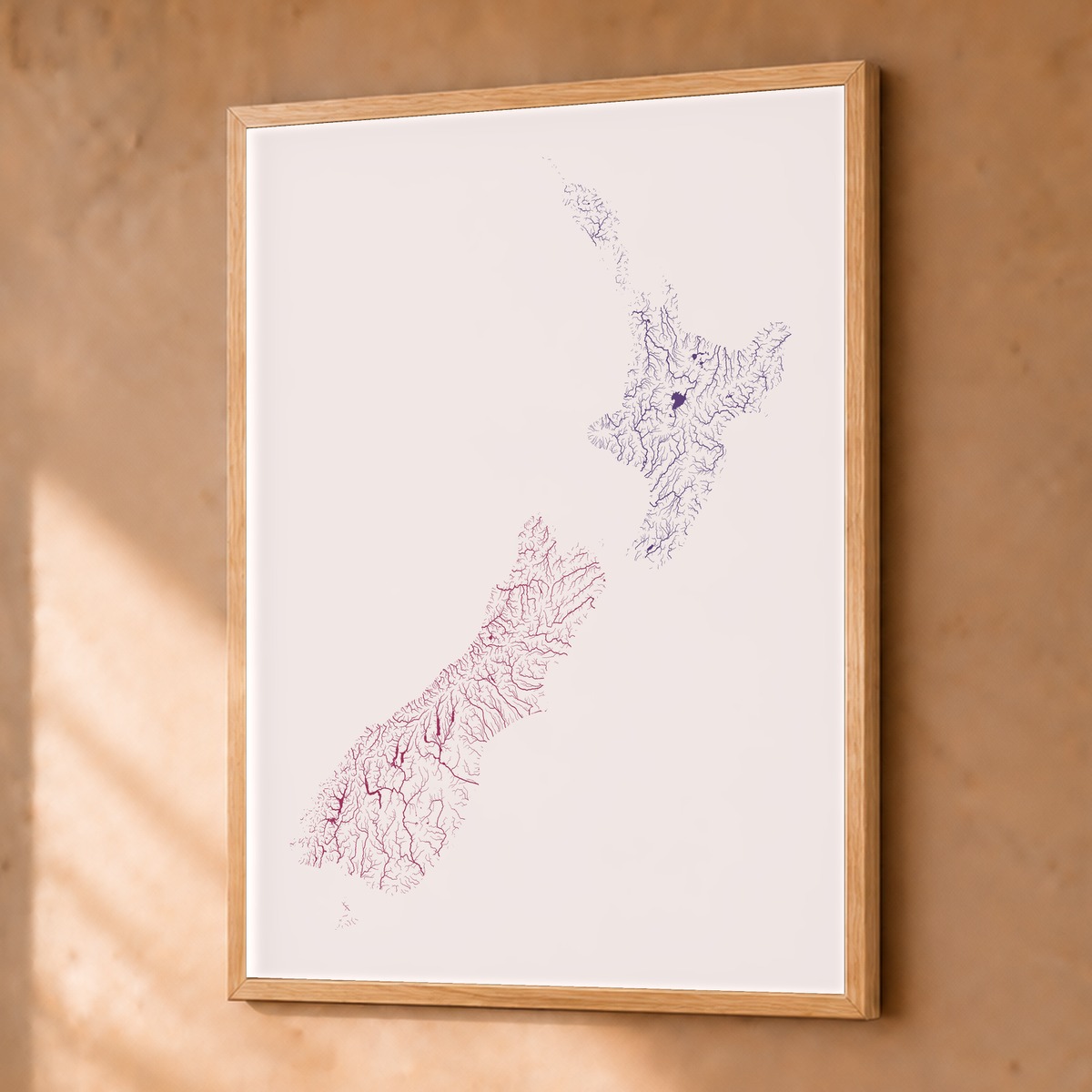 Beautiful Rivers — Nova Zelândia — Ameixa e rosé, Fine art emoldurado · 30 × 40 cm, Natural · Sem margem