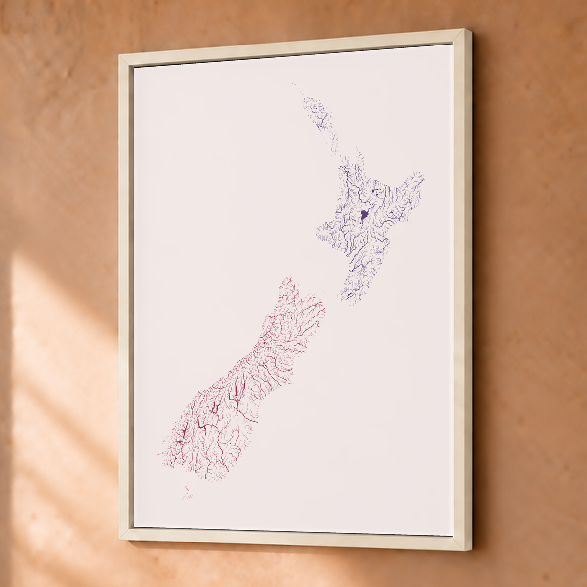 Beautiful Rivers — Nova Zelândia — Ameixa e rosé, Fine art emoldurado · 30 × 40 cm, Branco · Sem margem