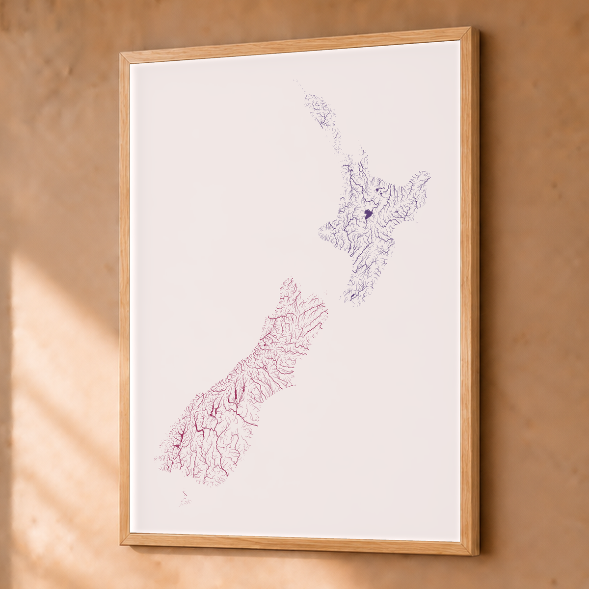 Beautiful Rivers — Nova Zelândia — Ameixa e rosé, Fine art emoldurado · 45 × 60 cm, Natural · Sem margem
