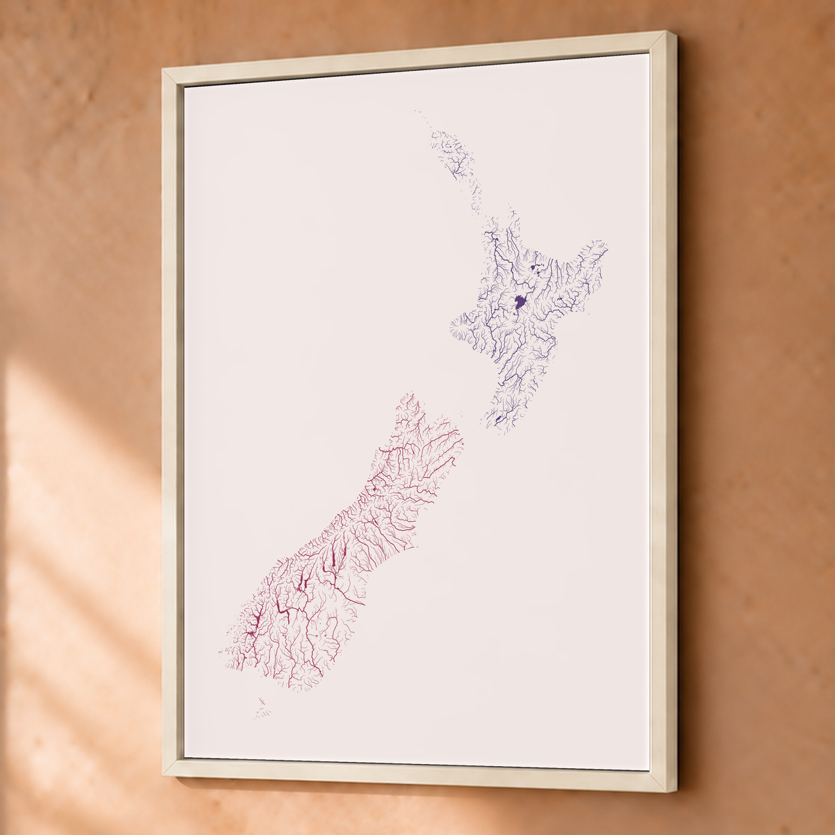 Beautiful Rivers — Nova Zelândia — Ameixa e rosé, Fine art emoldurado · 45 × 60 cm, Branco · Sem margem