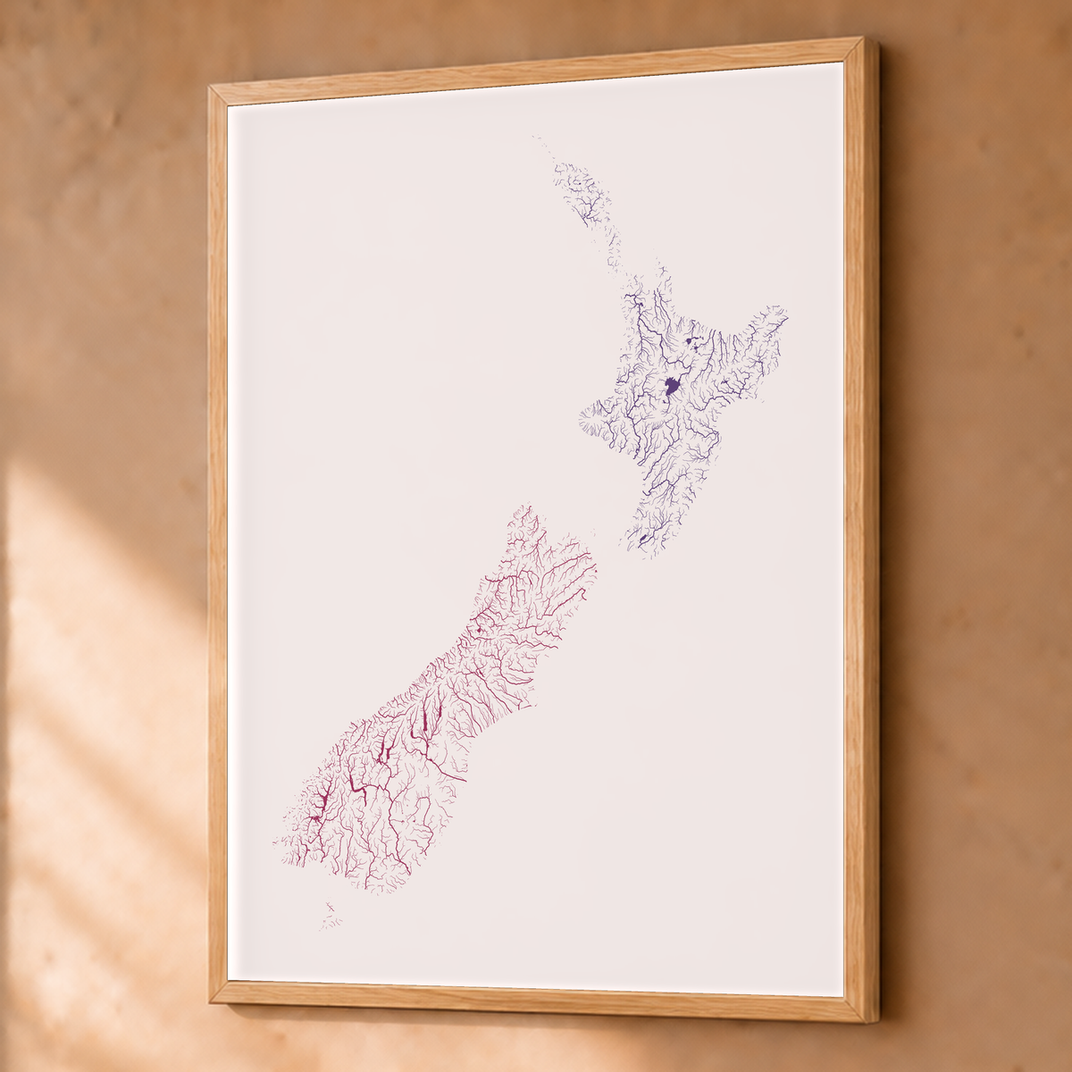 Beautiful Rivers — Nova Zelândia — Ameixa e rosé, Fine art emoldurado · 60 × 80 cm, Natural · Sem margem
