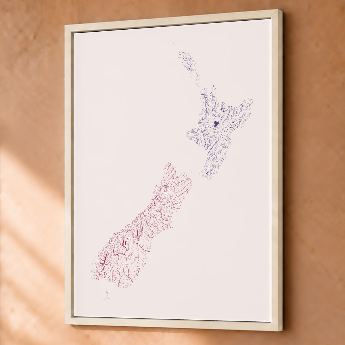 Beautiful Rivers — Nova Zelândia — Ameixa e rosé, Fine art emoldurado · 60 × 80 cm, Branco · Sem margem