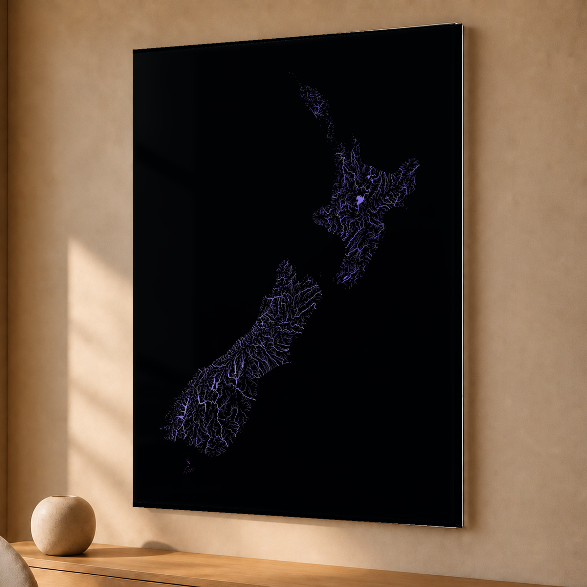 Beautiful Rivers — Nova Zelândia — Neon hidrográfico, Acrílico · 30 × 40 cm, Sem margem