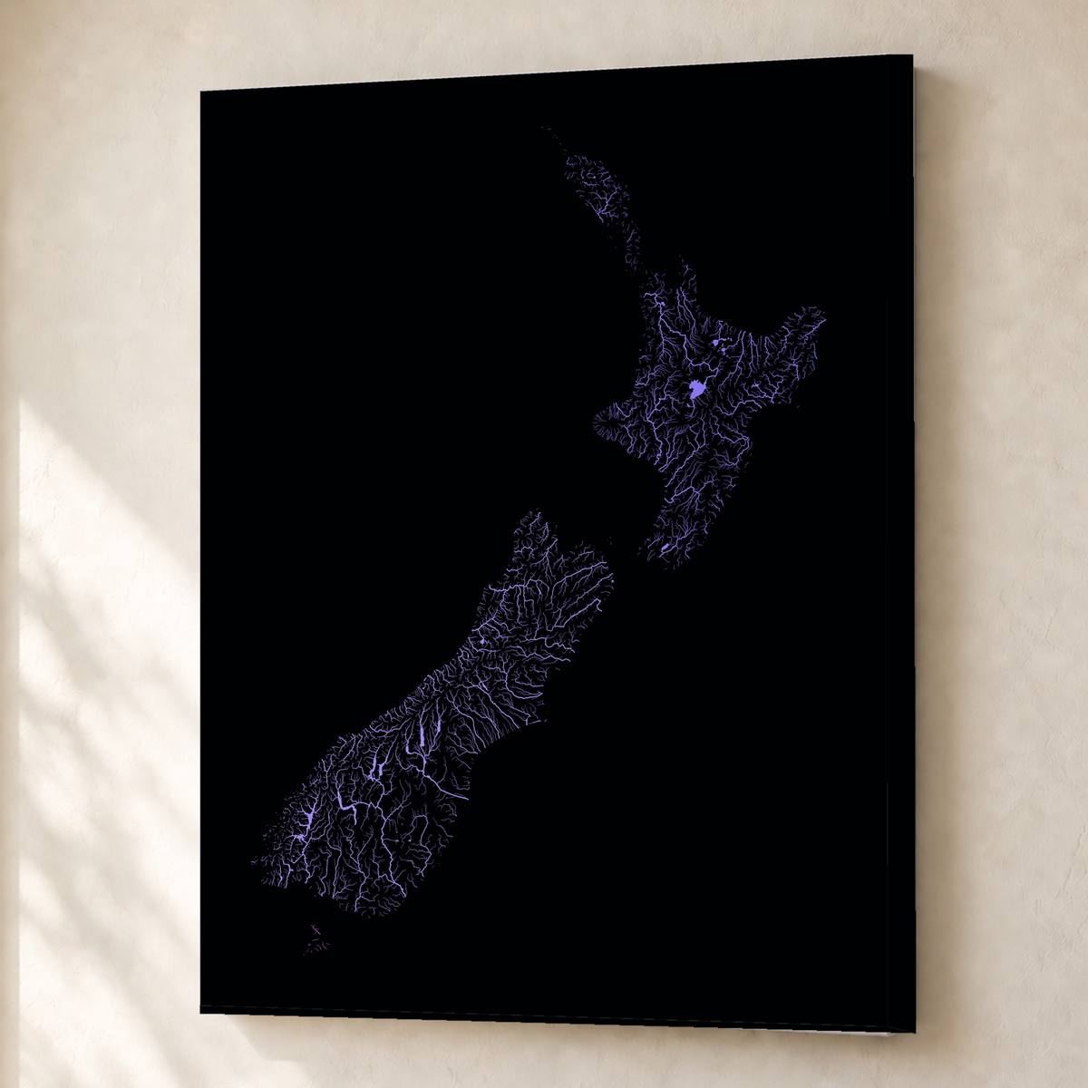 Beautiful Rivers — Nova Zelândia — Neon hidrográfico, Canvas · 45 × 60 cm, Sem margem