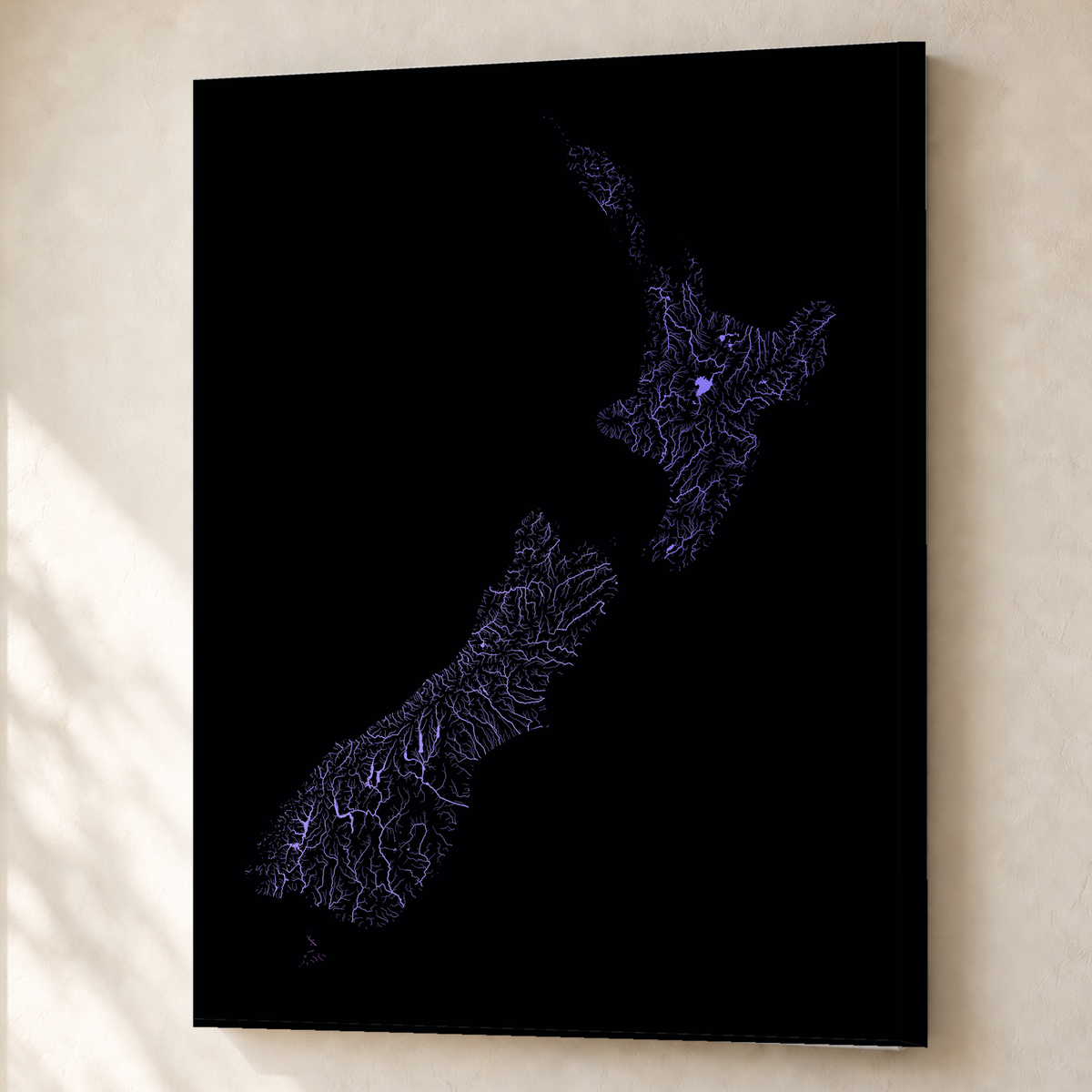 Beautiful Rivers — Nova Zelândia — Neon hidrográfico, Canvas · 60 × 80 cm, Sem margem