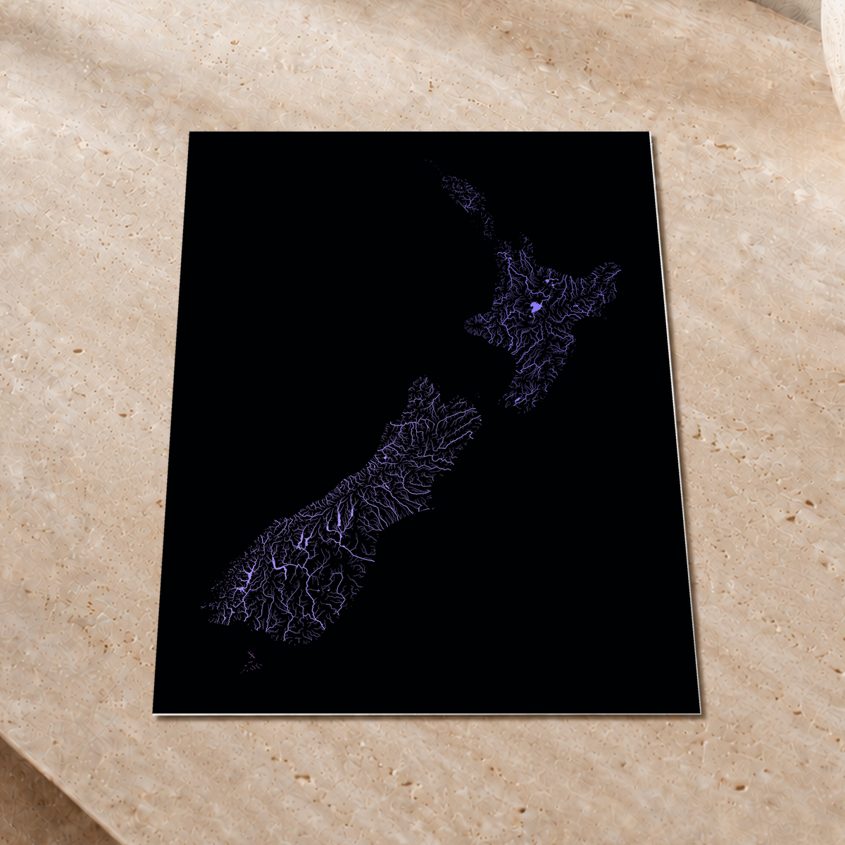 Beautiful Rivers — Nova Zelândia — Neon hidrográfico, Impressão fine art · 30 × 40 cm, Sem margem