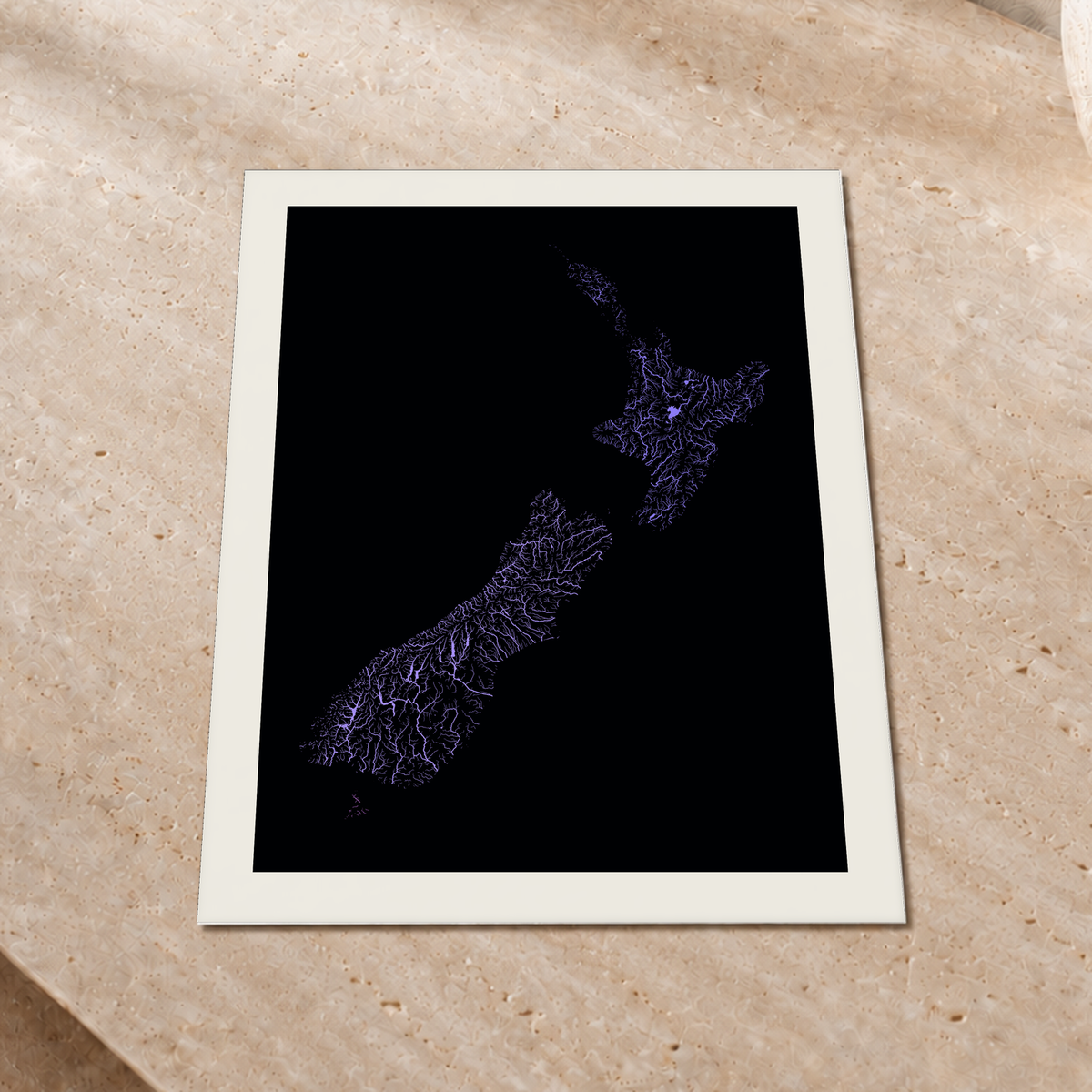Beautiful Rivers — Nova Zelândia — Neon hidrográfico, Impressão fine art · 30 × 40 cm, Margem branca