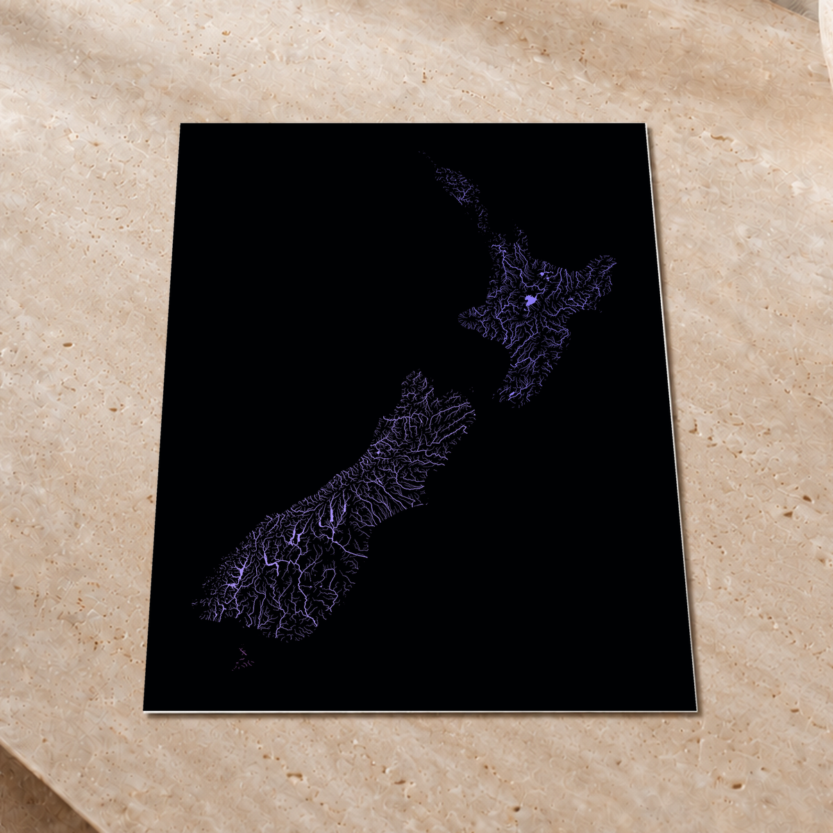 Beautiful Rivers — Nova Zelândia — Neon hidrográfico, Impressão fine art · 45 × 60 cm, Sem margem