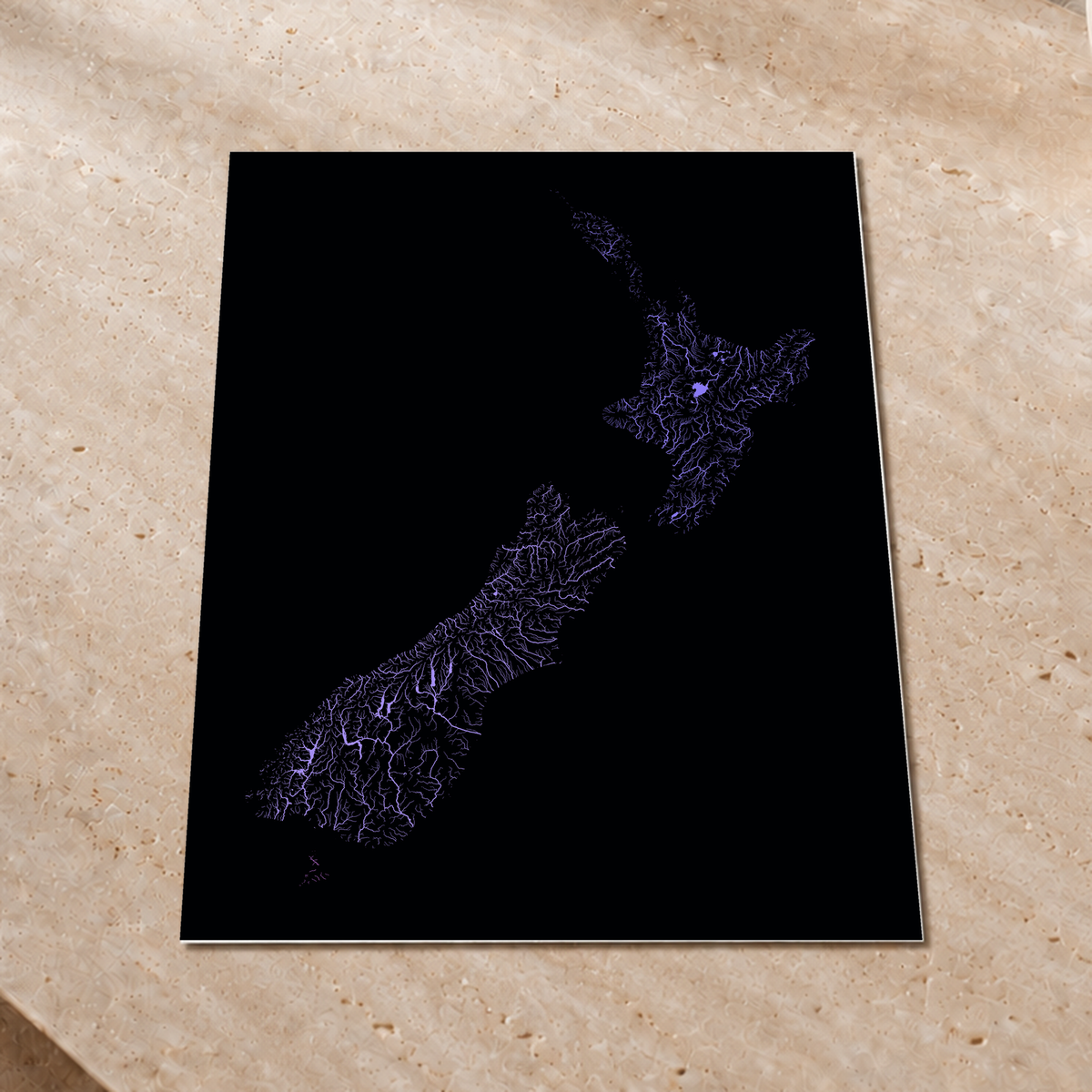 Beautiful Rivers — Nova Zelândia — Neon hidrográfico, Impressão fine art · 60 × 80 cm, Sem margem