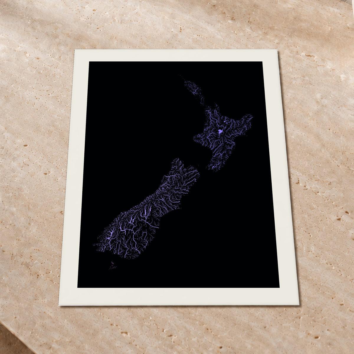 Beautiful Rivers — Nova Zelândia — Neon hidrográfico, Impressão fine art · 60 × 80 cm, Margem branca