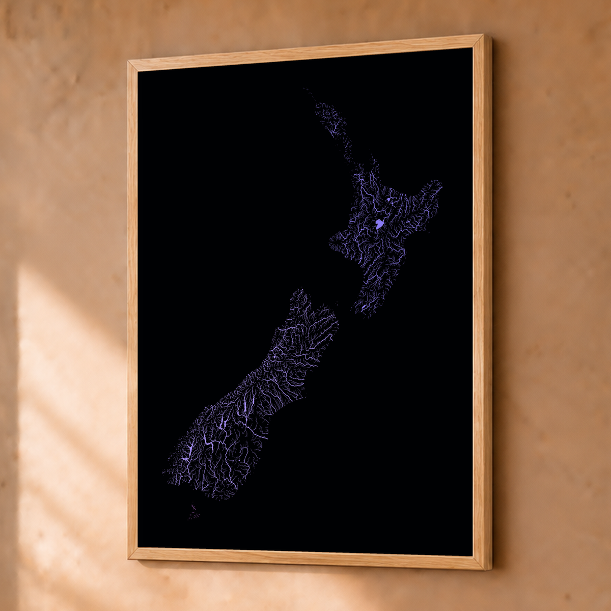 Beautiful Rivers — Nova Zelândia — Neon hidrográfico, Fine art emoldurado · 30 × 40 cm, Natural · Sem margem