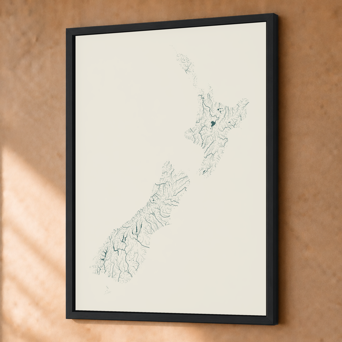 Beautiful Rivers — Nova Zelândia — Natural e luminosa, Fine art emoldurado · 45 × 60 cm, Preto · Sem margem