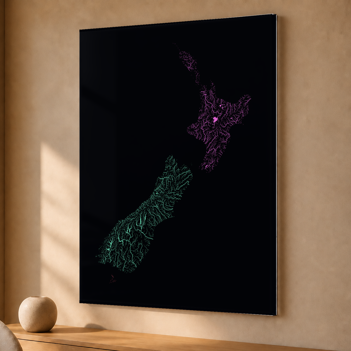 Beautiful Rivers — Nova Zelândia — Neon por território, Acrílico · 30 × 40 cm, Sem margem