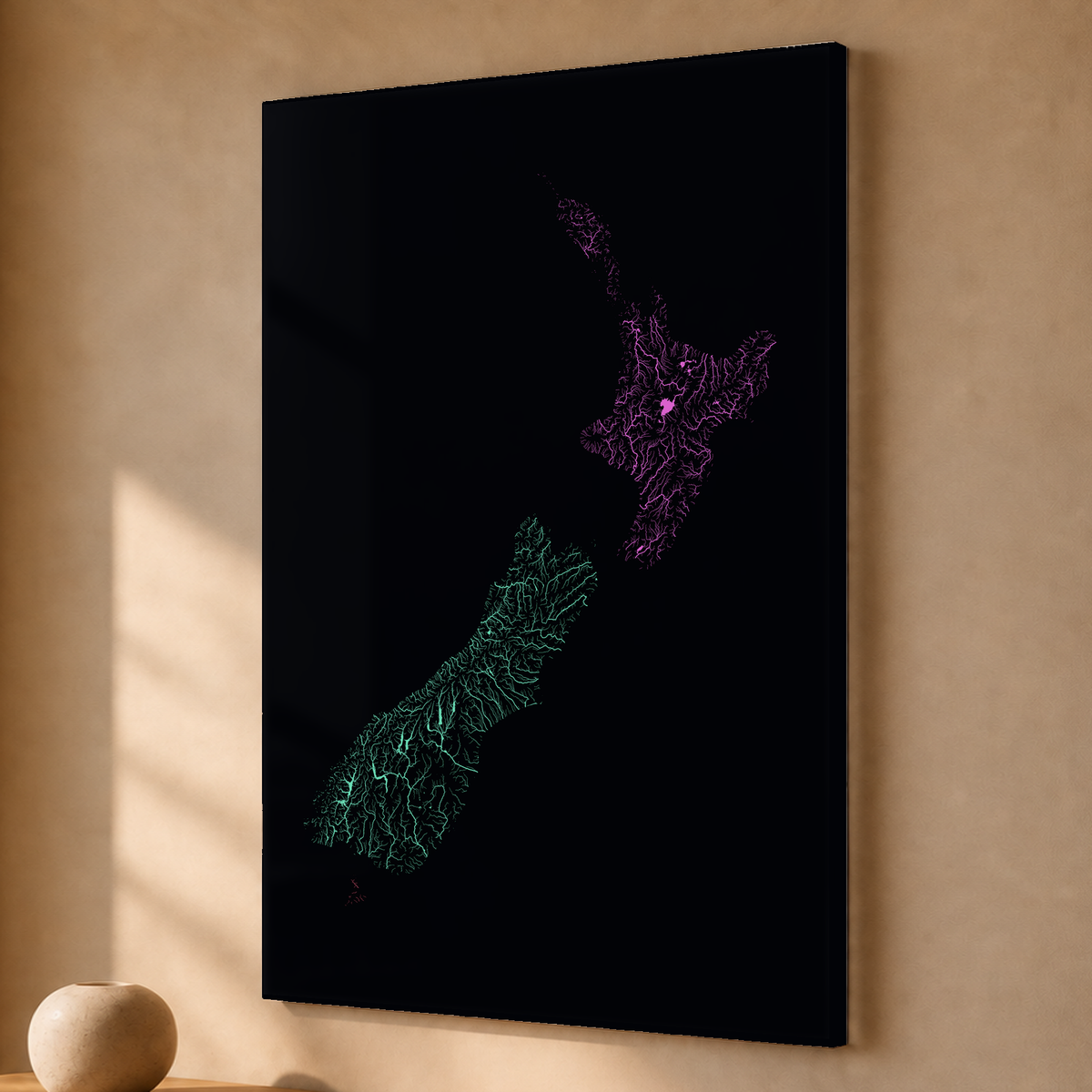 Beautiful Rivers — Nova Zelândia — Neon por território, Acrílico · 40 × 60 cm, Sem margem