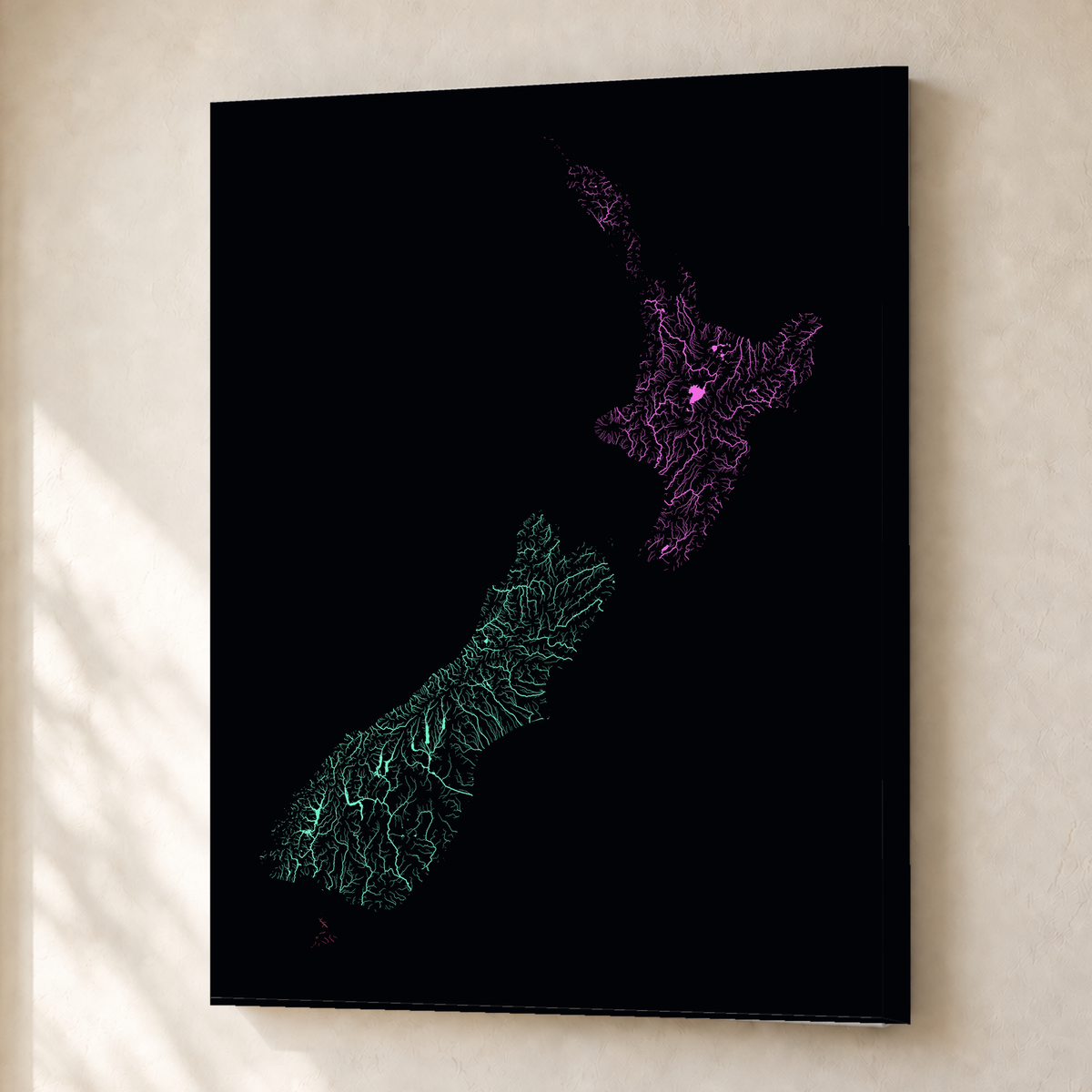 Beautiful Rivers — Nova Zelândia — Neon por território, Canvas · 30 × 40 cm, Sem margem