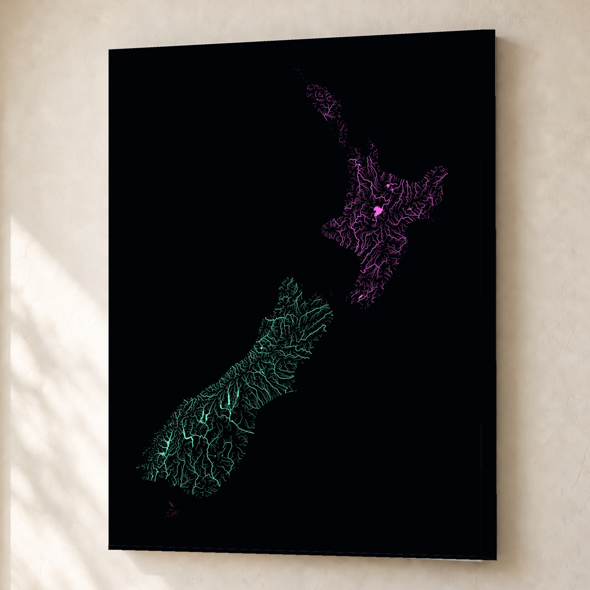 Beautiful Rivers — Nova Zelândia — Neon por território, Canvas · 45 × 60 cm, Sem margem