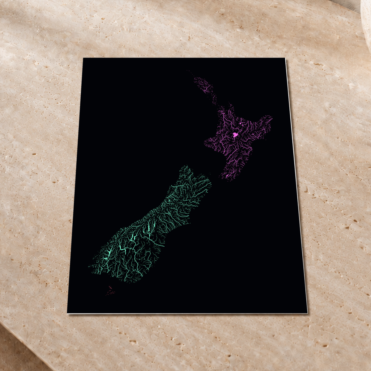 Beautiful Rivers — Nova Zelândia — Neon por território, Impressão fine art · 30 × 40 cm, Sem margem