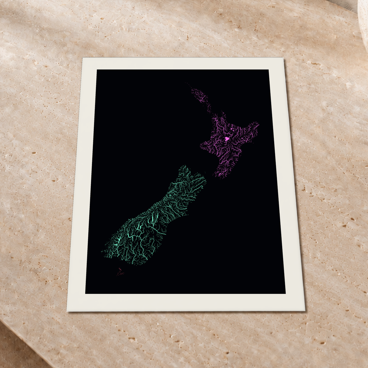 Beautiful Rivers — Nova Zelândia — Neon por território, Impressão fine art · 30 × 40 cm, Margem branca