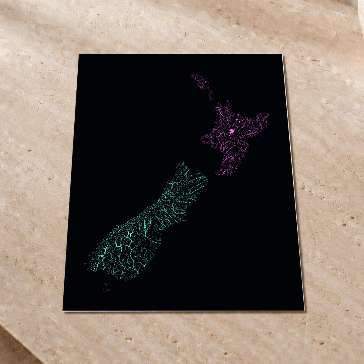 Beautiful Rivers — Nova Zelândia — Neon por território, Impressão fine art · 45 × 60 cm, Sem margem