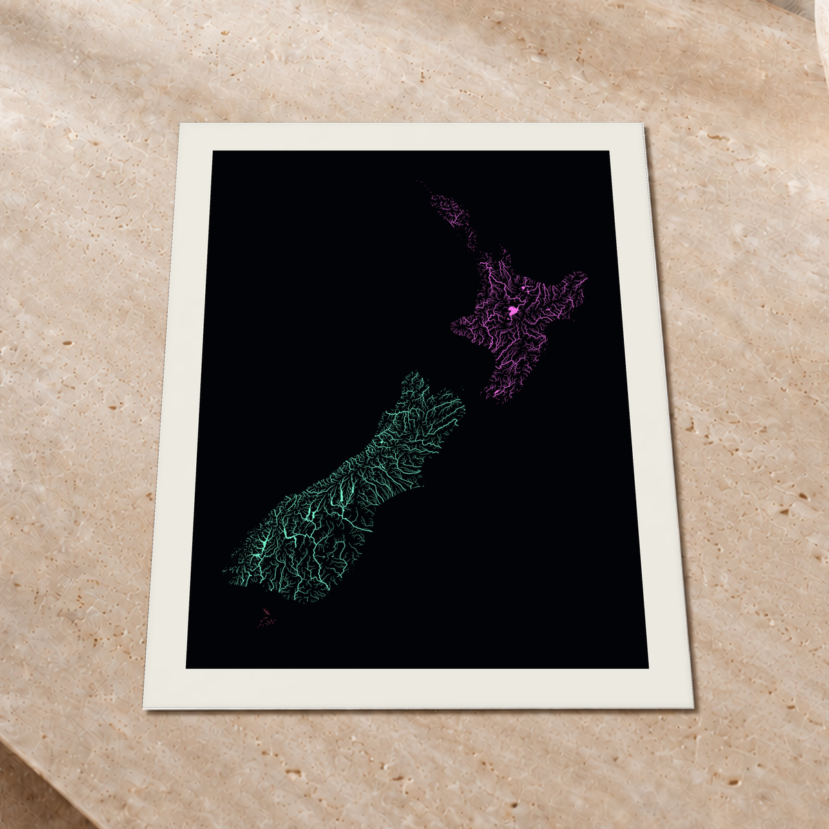 Beautiful Rivers — Nova Zelândia — Neon por território, Impressão fine art · 45 × 60 cm, Margem branca