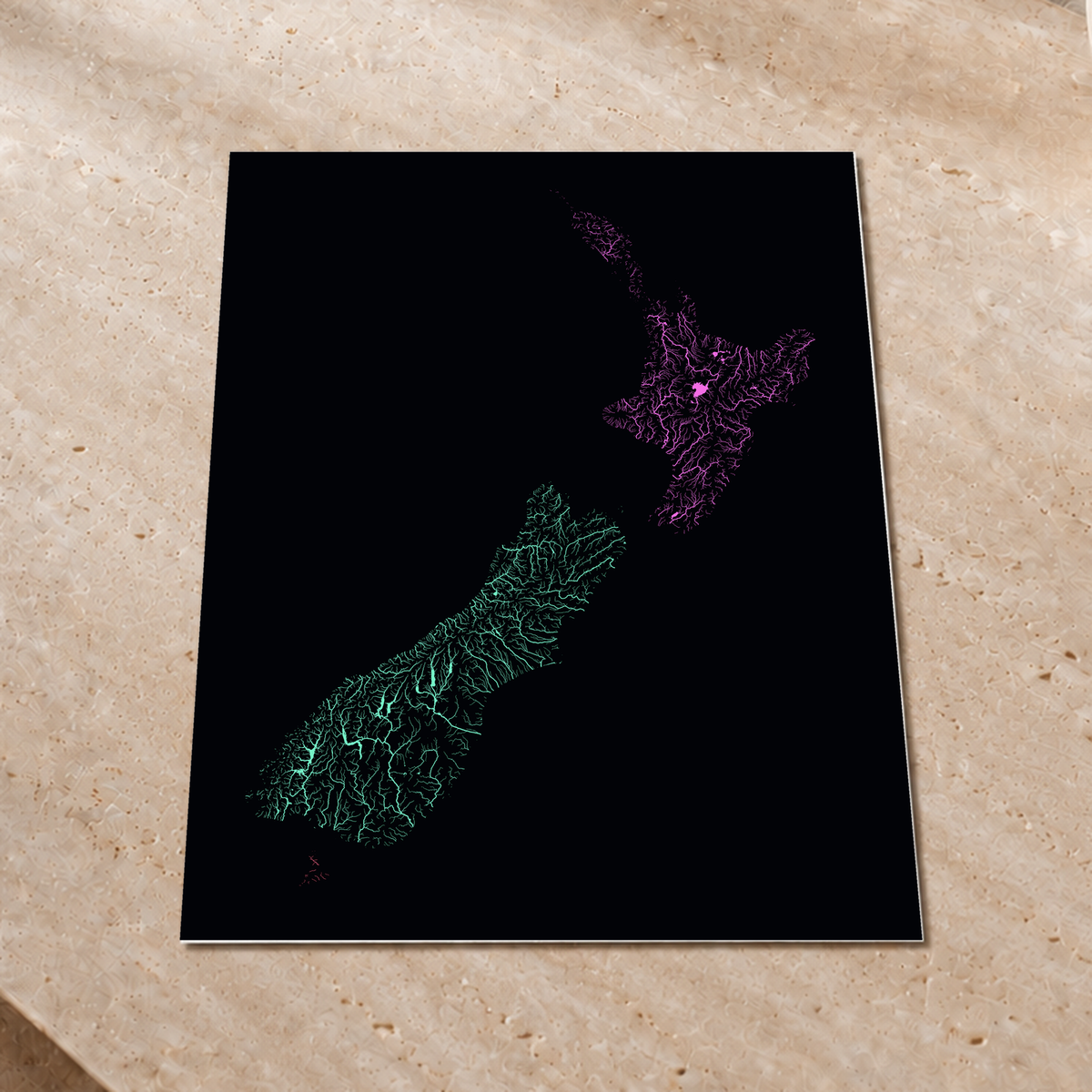 Beautiful Rivers — Nova Zelândia — Neon por território, Impressão fine art · 60 × 80 cm, Sem margem
