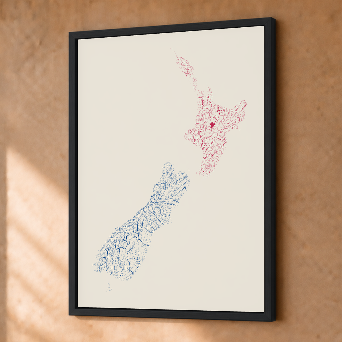 Beautiful Rivers — Nova Zelândia — Risografia, Fine art emoldurado · 30 × 40 cm, Preto · Sem margem