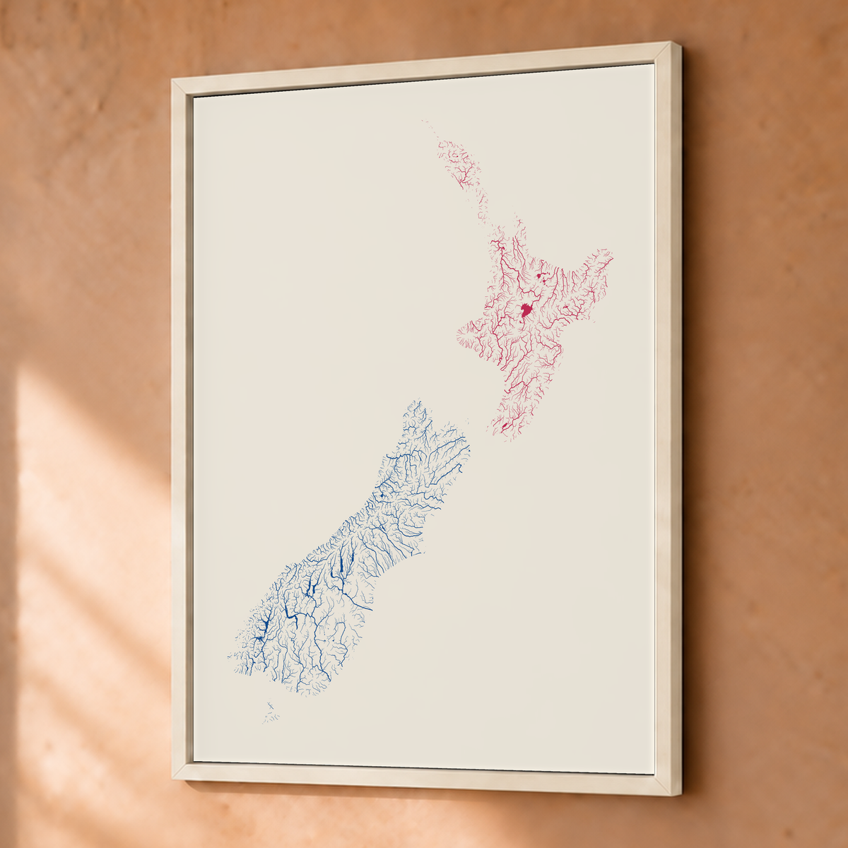 Beautiful Rivers — Nova Zelândia — Risografia, Fine art emoldurado · 30 × 40 cm, Branco · Sem margem
