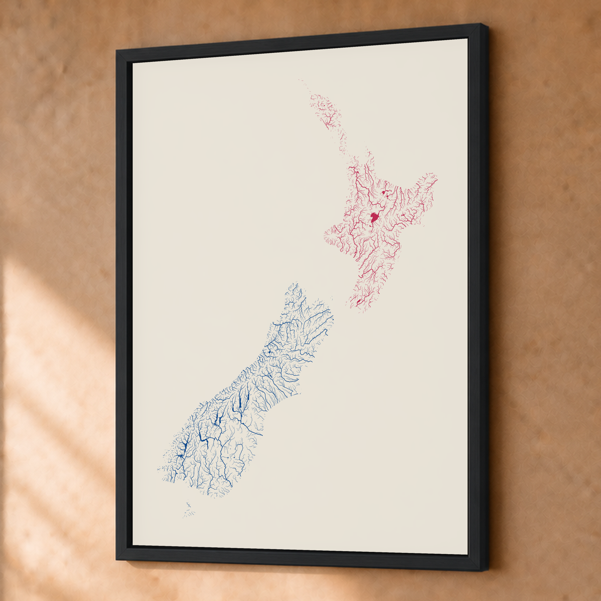 Beautiful Rivers — Nova Zelândia — Risografia, Fine art emoldurado · 45 × 60 cm, Preto · Sem margem