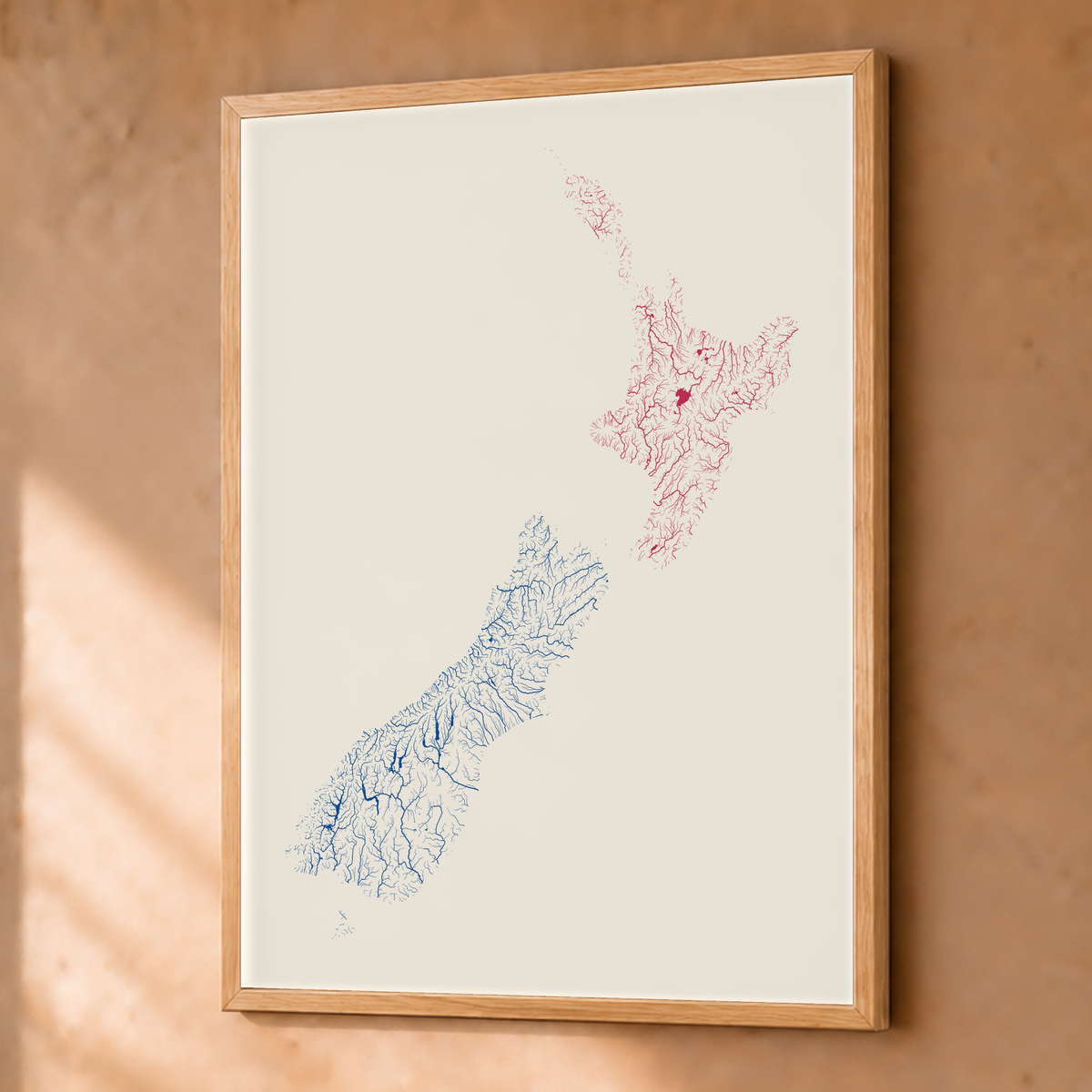 Beautiful Rivers — Nova Zelândia — Risografia, Fine art emoldurado · 45 × 60 cm, Natural · Sem margem