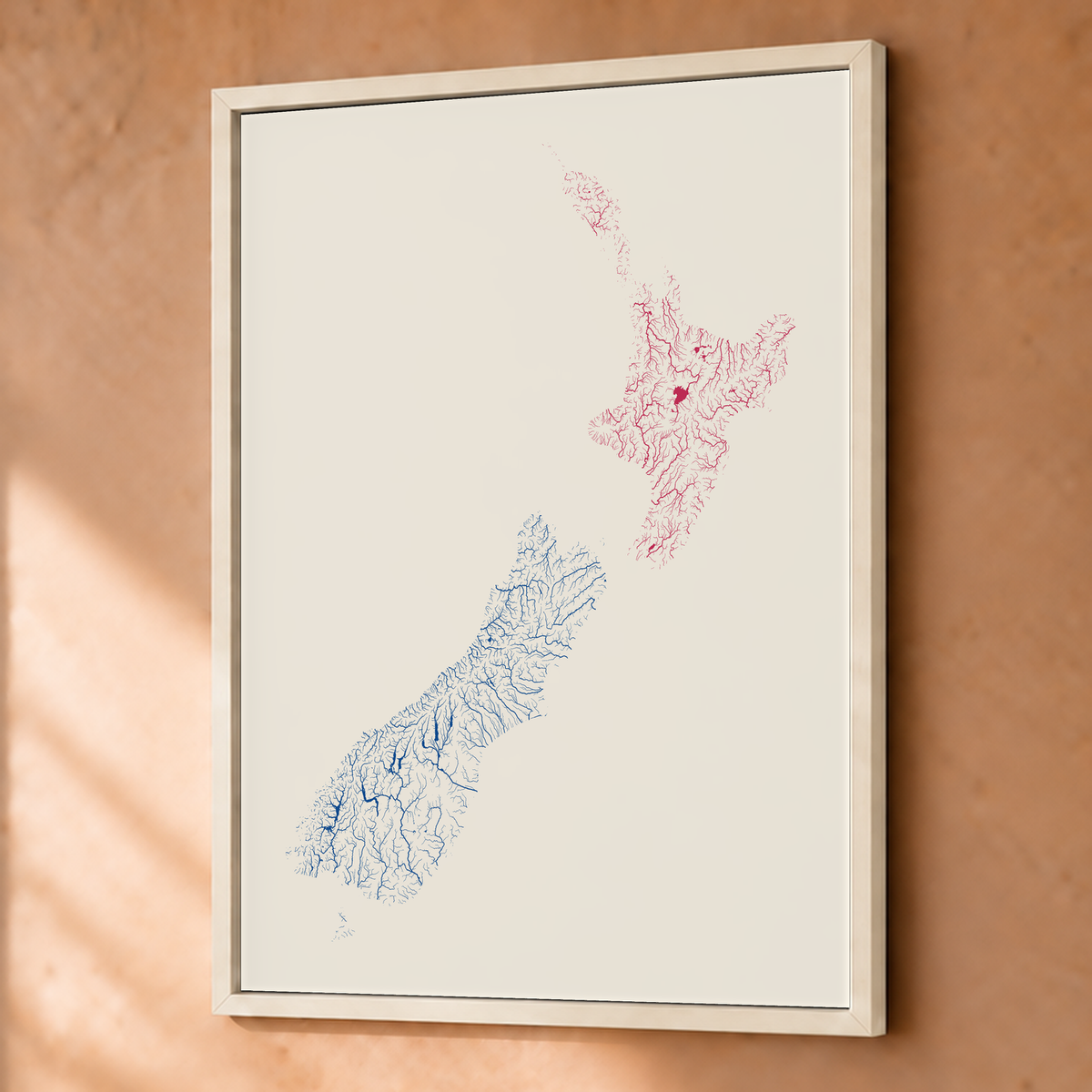 Beautiful Rivers — Nova Zelândia — Risografia, Fine art emoldurado · 45 × 60 cm, Branco · Sem margem