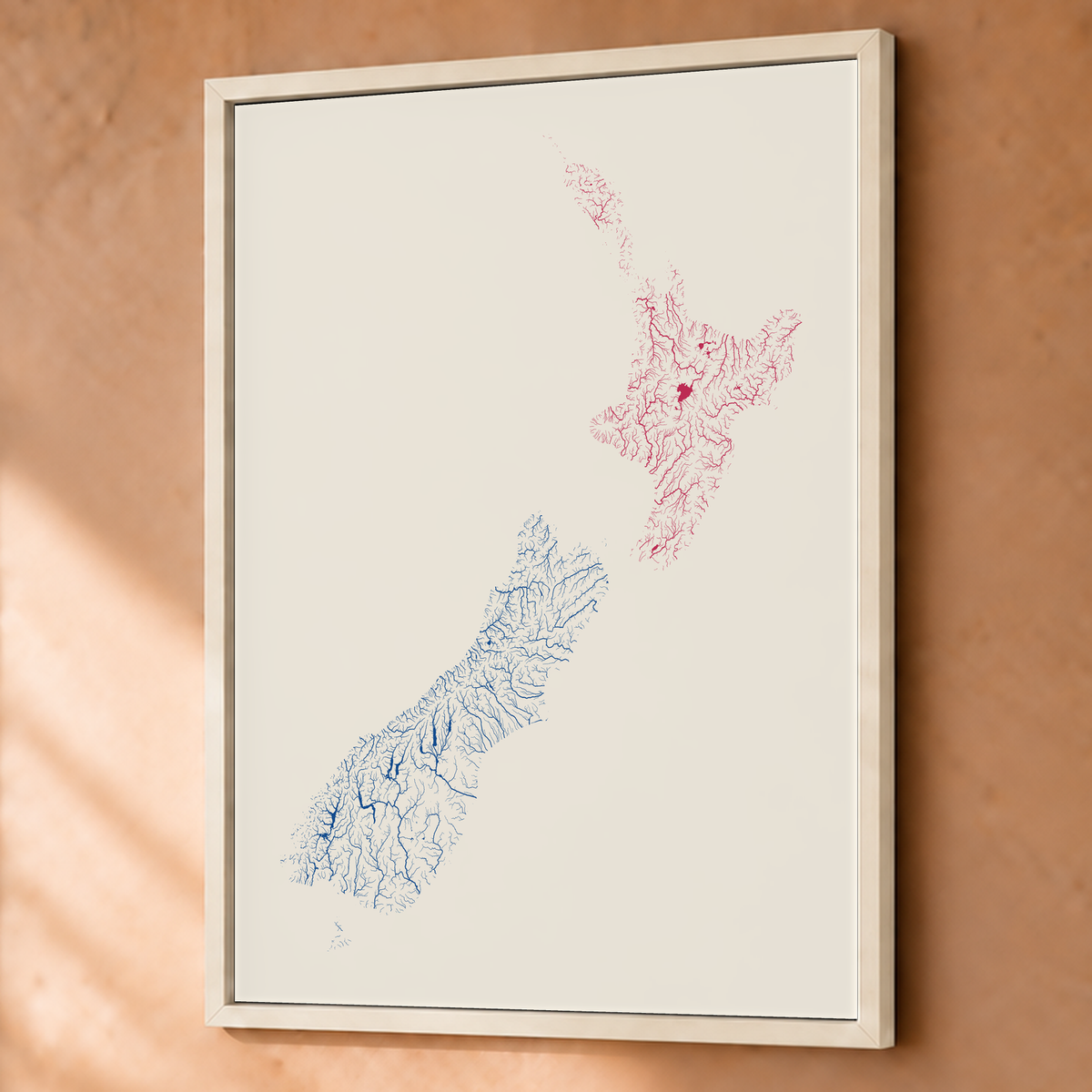 Beautiful Rivers — Nova Zelândia — Risografia, Fine art emoldurado · 60 × 80 cm, Branco · Sem margem