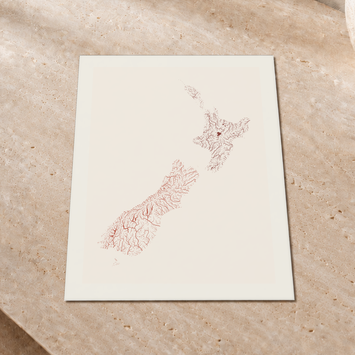 Beautiful Rivers — Nova Zelândia — Terracota e areia, Impressão fine art · 30 × 40 cm, Margem branca